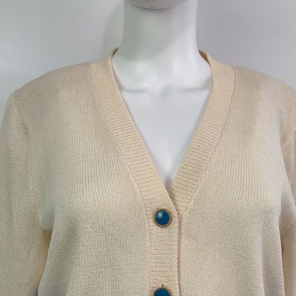 St. John NWT cream blue striped knit cardigan