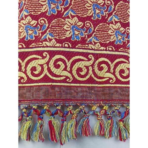 CASIEN Red Print W Fringe Trim.