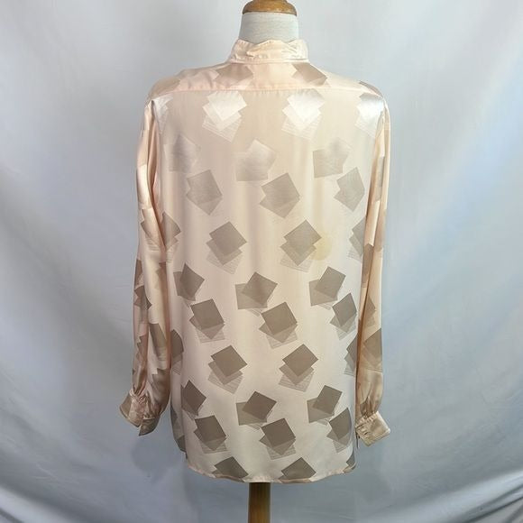 Burberry Cream Print High Neck Silk Top
