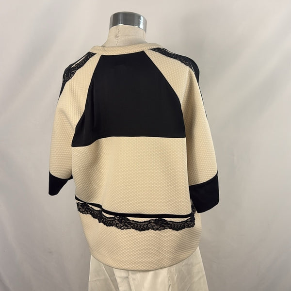 Roberto Cavalli Cream With Black Stripes And Lace Trim Top