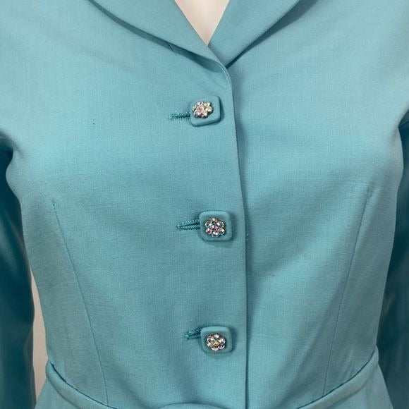 Moschino Blue w Beaded Buttons Belt Jacket
