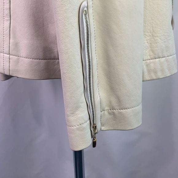 St. John cream pleated zip lamb leather jacket