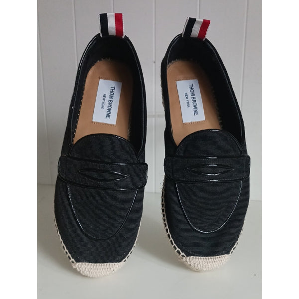 THOM BROWNE BLK ESPADRILLE FLATS SHOES.