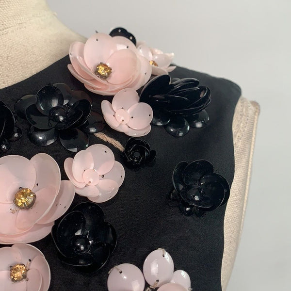 Giambatista  Valli black with 3D pink black flower top dress