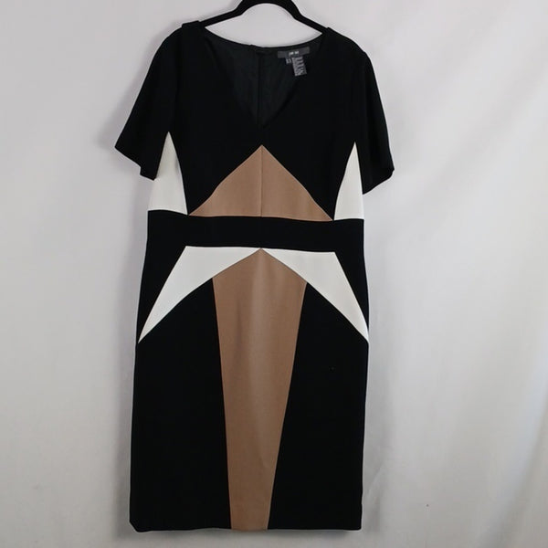 Per Se Black and Tan Long Sleeve Sheath Dress With Jacket
