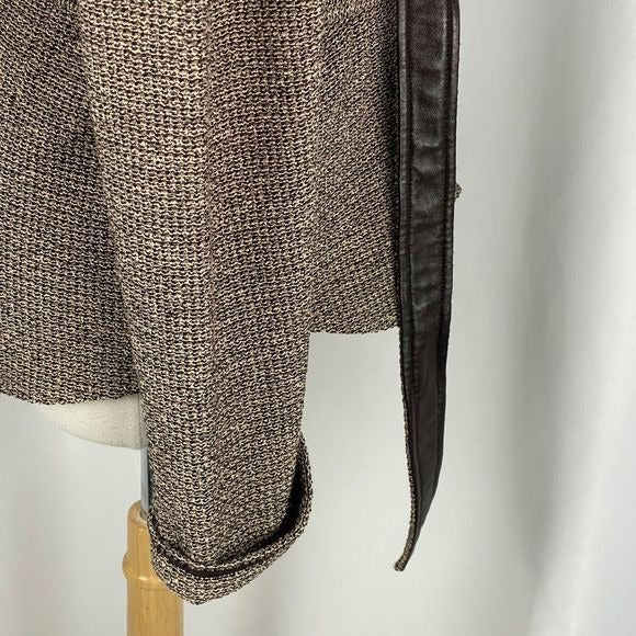 St John Tan tweed knit blazer w/ leather lined belt