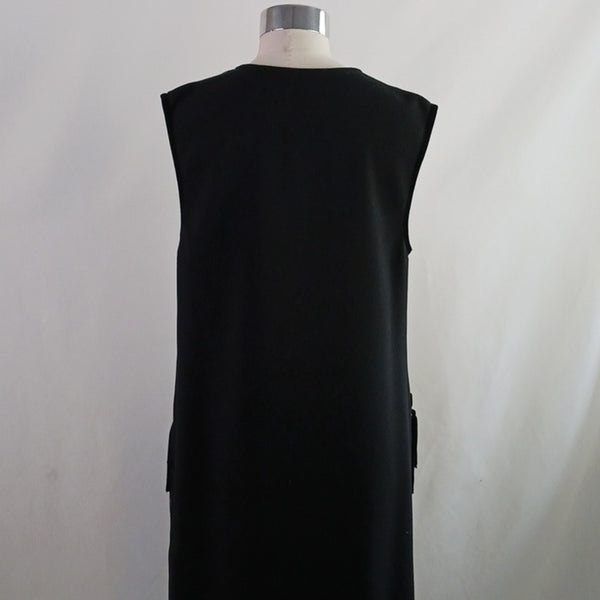 Nissa Black Long W Fringe Sleeveless Vest.