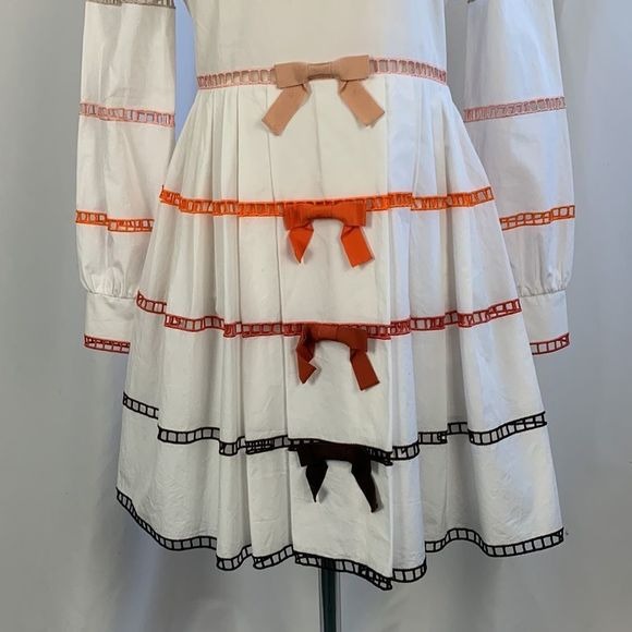 Fendi White Dress With Multi Ribbon Detail and Flare Fit