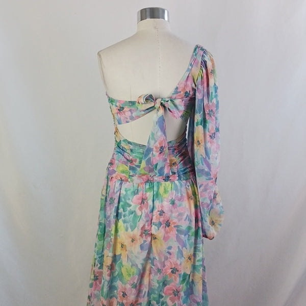 For Love & Lemons Multi Floral Maxi One-Sleeve Dress.
