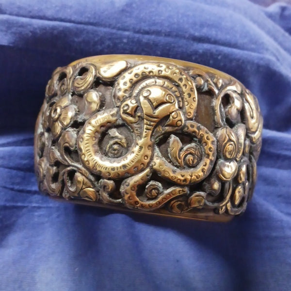 Repousse Dragonfly Resin Brass Cuff.