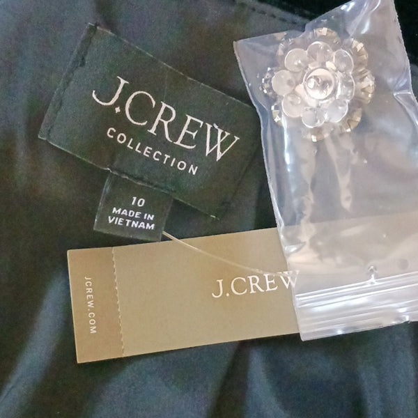 J. Crew Black Velvet W Rhinestone Buttons Dress.