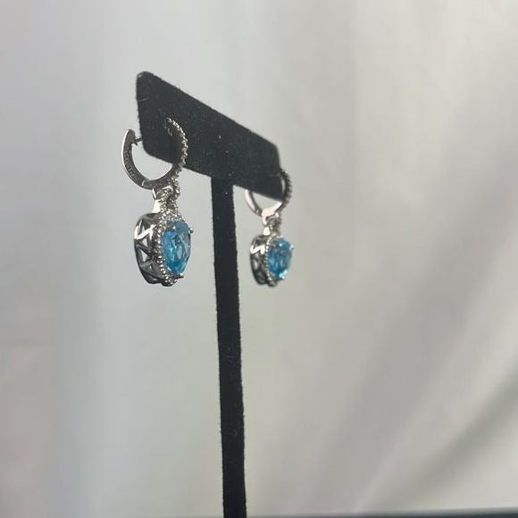 Blue Crystal Diamond Heart Earrings