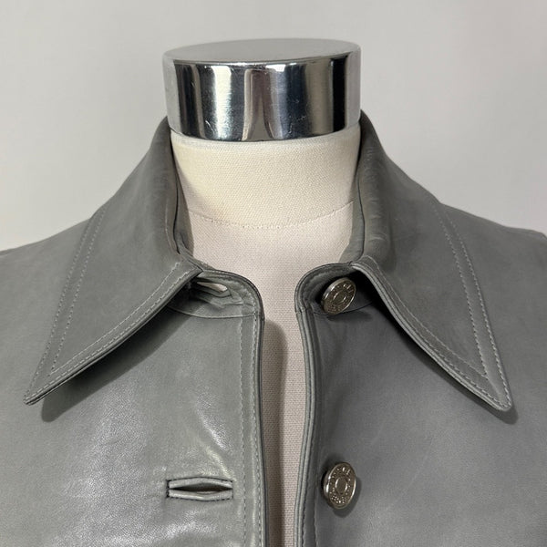 CELINE Gray Leather Crop Vintage Jacket