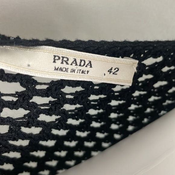Prada Black Loose Knit Tie Front Top