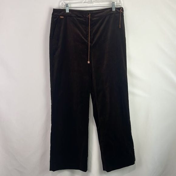 St John Brown Velvet Slacks With Copper Chain Belt