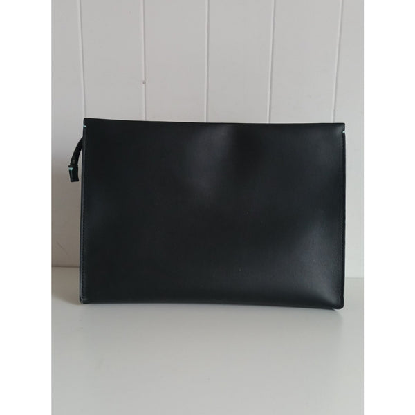 TIFFANY AND CO NIB BLK LEATHER LG SHOPPING POUCH.