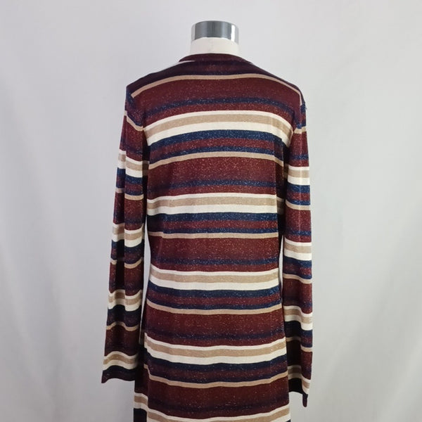 L'AGENCE Gold Cr Shimmer Striped Long Cardigan.