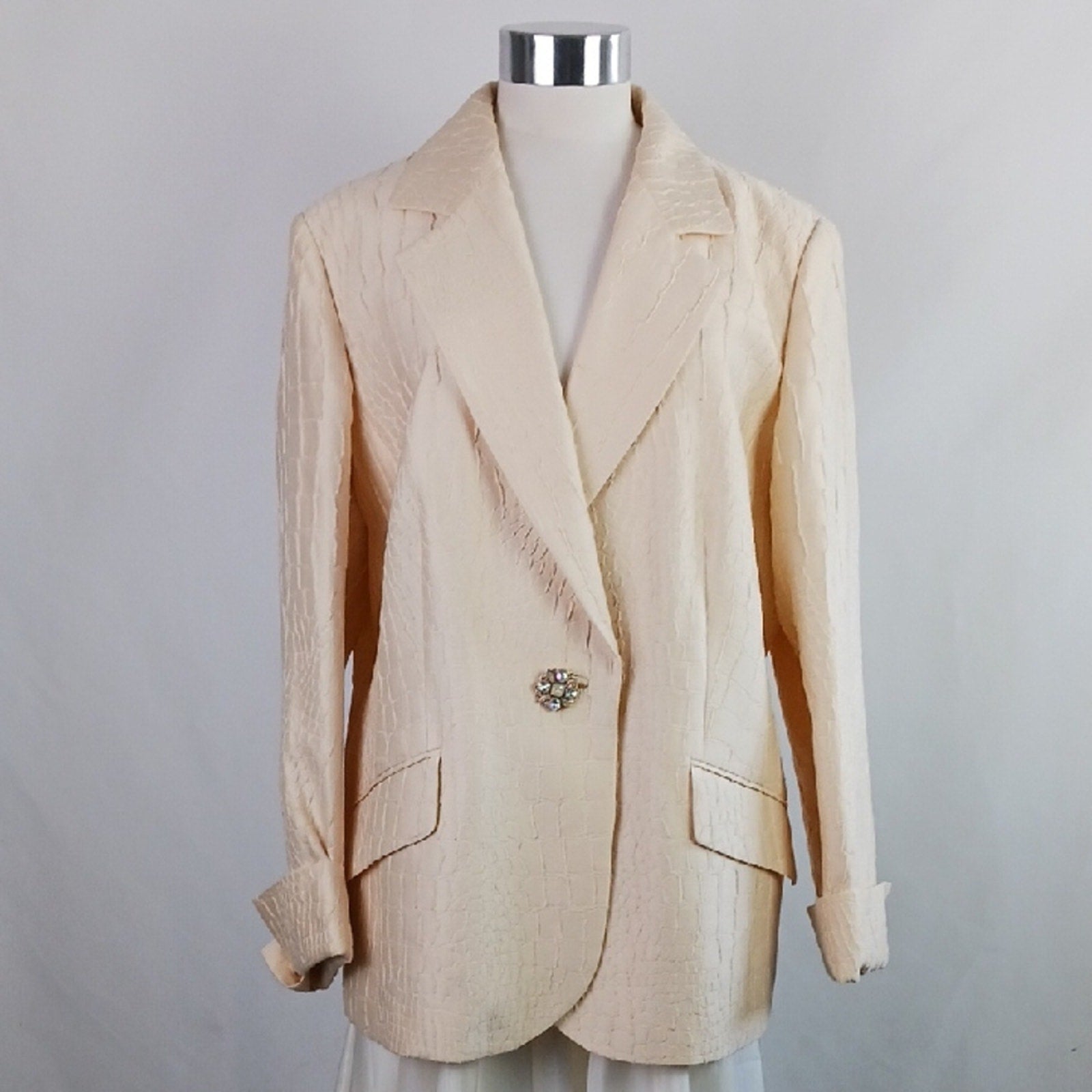 Marina Rinaldi Vintage Cream Textured Beaded Button Jacket
