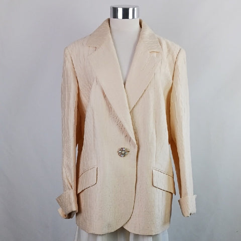 Marina Rinaldi Vintage Cream Textured Beaded Button Jacket