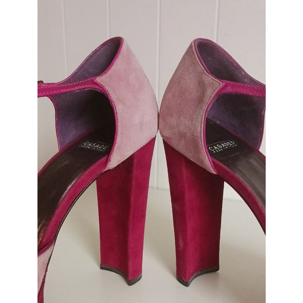 CASADEI PINK SUEDE MARY JANE BLOCK HEEL SHOES