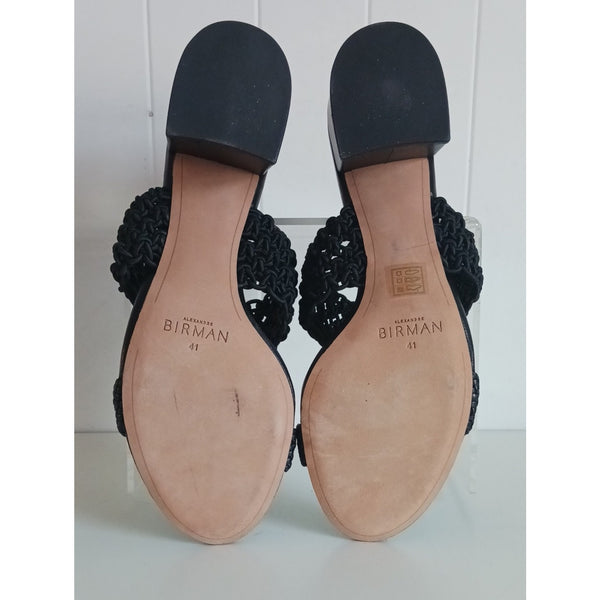 ALEXANDRE BIRMAN BLACK LANNY MACRAME & LEATHER SLIDES SANDALS