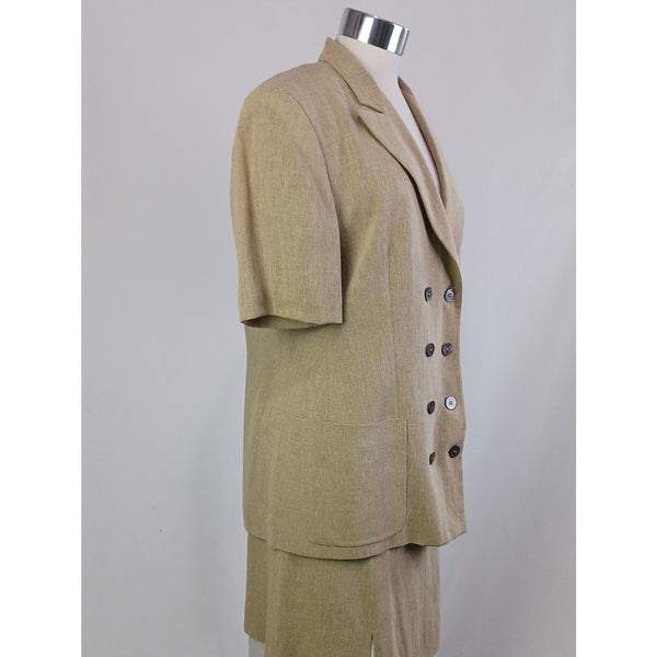 SALVATORE FERRAGAMO VINTAGE Linen Short Sleeve Jkt/Skirt Suit