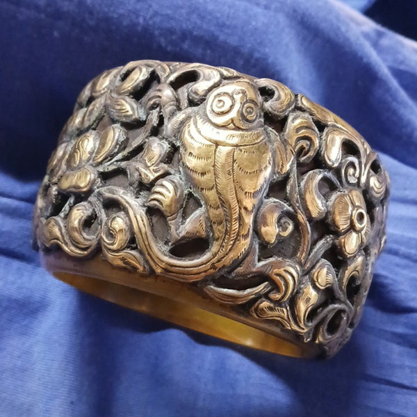 Repousse Dragonfly Resin Brass Cuff.
