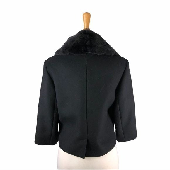 Cacharel Black Wool Blend Jacket w Fur Trim