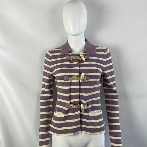 Moschino Purple and Cream Striped With Rope Cardigan