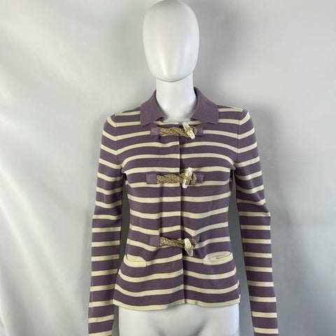 Moschino Purple and Cream Striped With Rope Cardigan