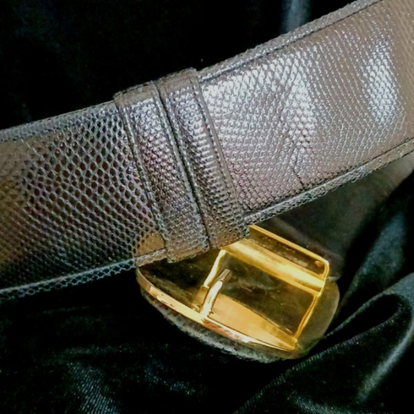 Judith Leiber Black Snake W Jeweled Cross Buckl Belt