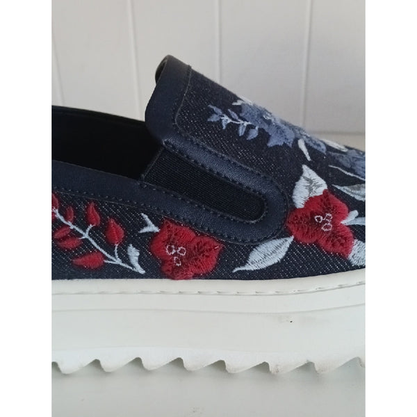 SALVATORE FERRAGAMO Denim Embr Slip Ons Sneakers.
