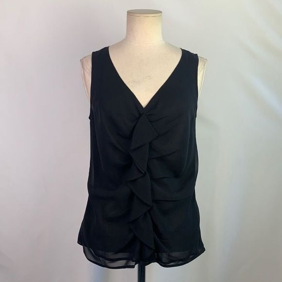 St. John NWT black silk with ruffle front tank top