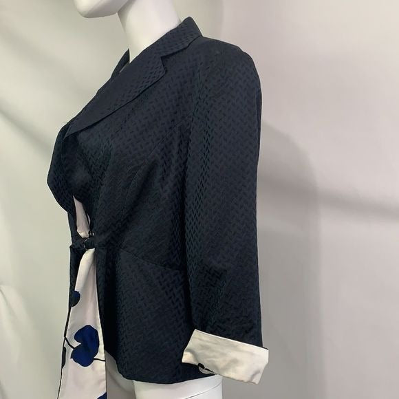 Armani Collezioni navy with blue print tie waist jacket