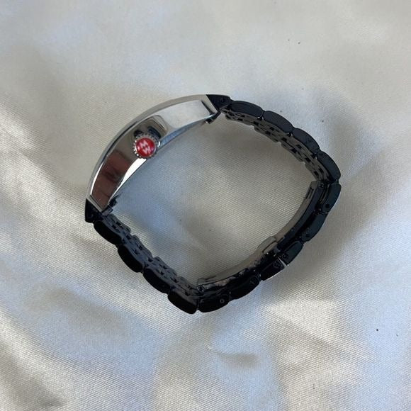 Michele silver rectangle ceramic watch with links