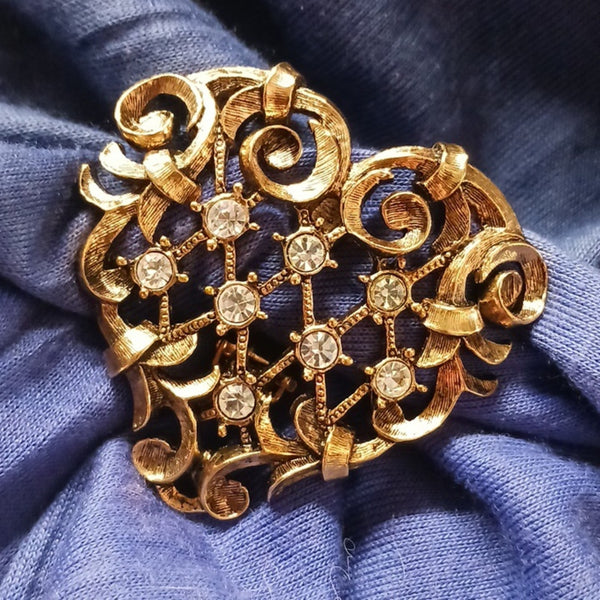 Jose Barrera Vintage Goldtone And Crystal Heart Earrings.