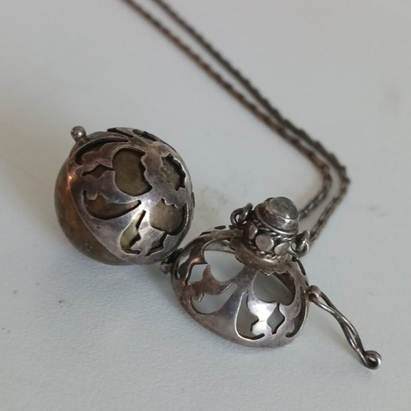 Vintage French Baby Rattle W Long Chain Necklace.