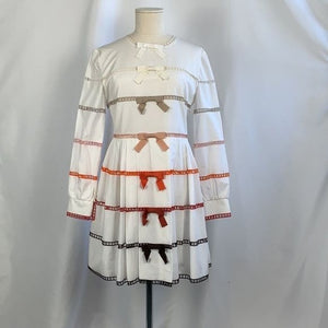 Fendi White Dress With Multi Ribbon Detail and Flare Fit