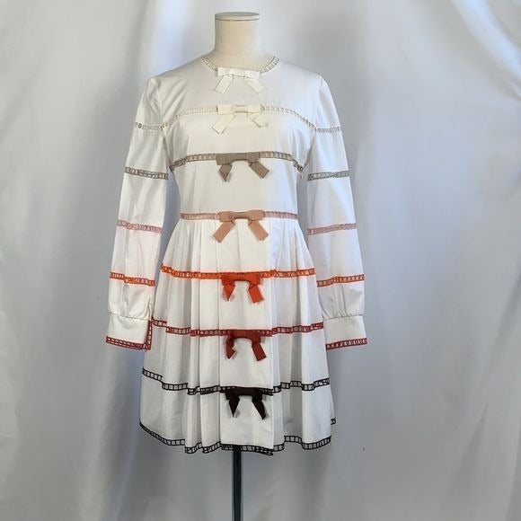 Fendi White Dress With Multi Ribbon Detail and Flare Fit