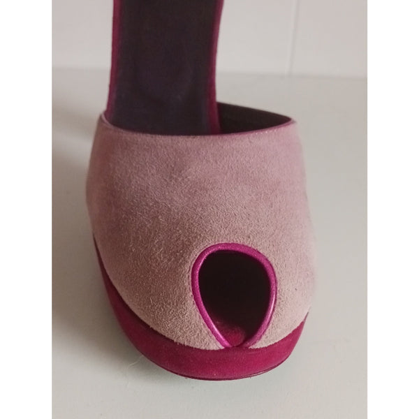 CASADEI PINK SUEDE MARY JANE BLOCK HEEL SHOES