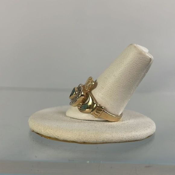 14kt Claddagh With Diamond And Emerald Ring