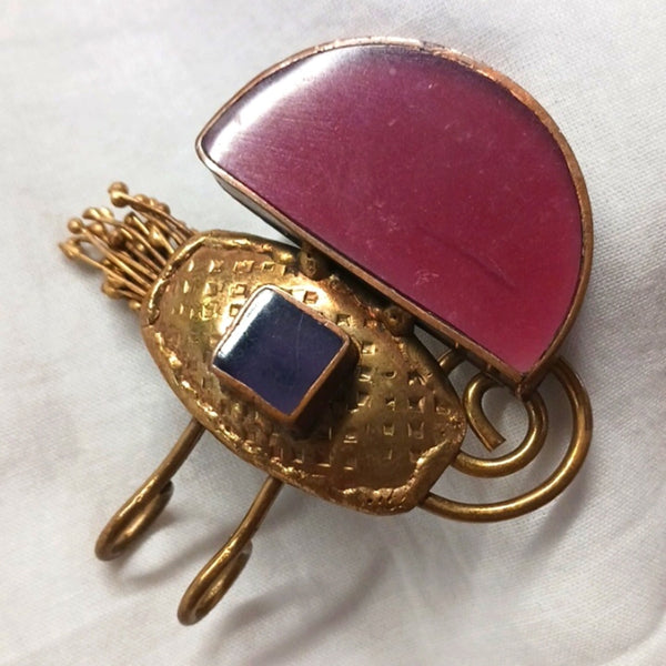 Vintage Enamel Brass Big Slide Pendant