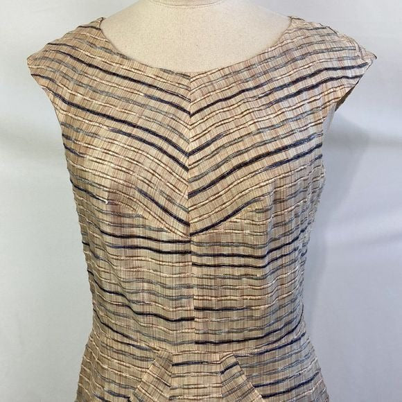 Hugo Boss Tan Striped Fit Flare Dress