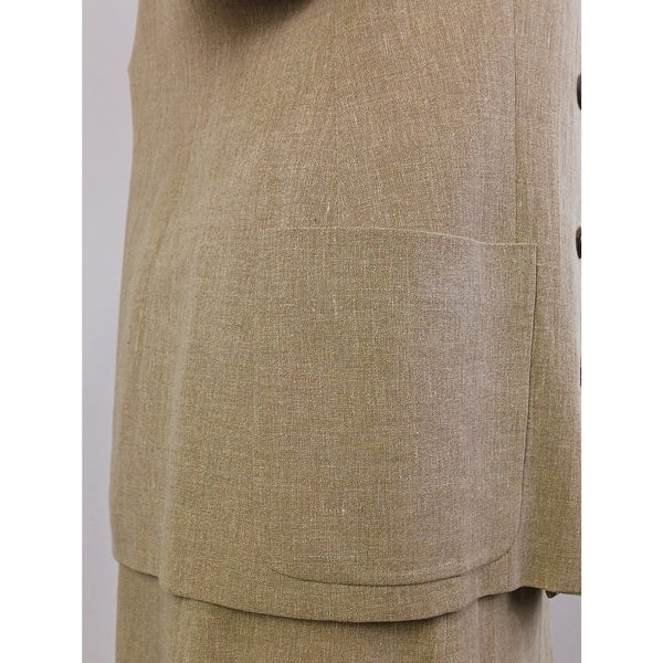 SALVATORE FERRAGAMO VINTAGE Linen Short Sleeve Jkt/Skirt Suit