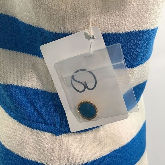 St. John NWT cream blue striped knit cardigan