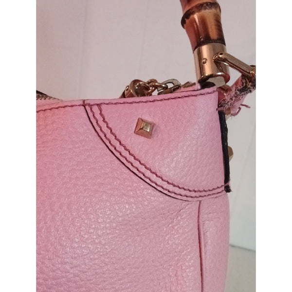 GUCCI PINK PEBBLE LEATHER W BAMBOO HANDLE.