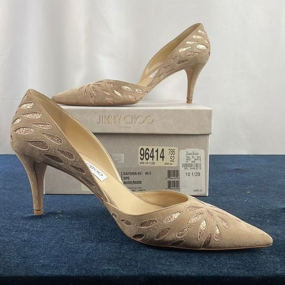 Jimmy Choo Tan Suede With Gold Detail Pumps With Box