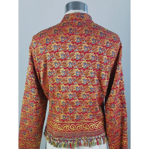 CASIEN Red Print W Fringe Trim.
