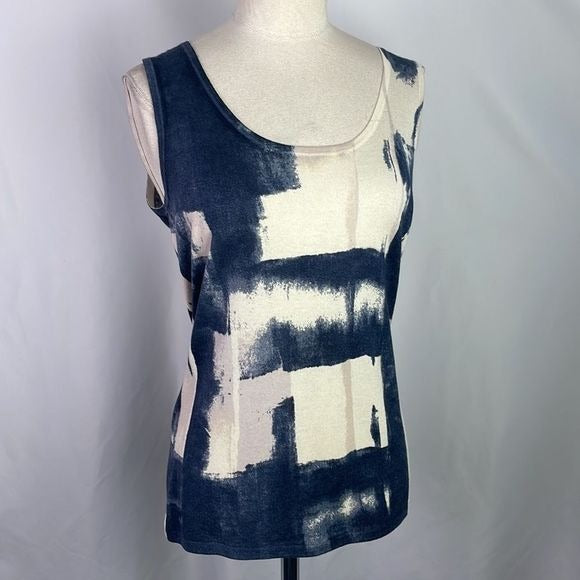 Neiman Marcus NWT Blue Cream Print Cashmere Sweater Set