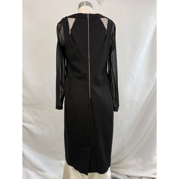 ANN FONTAINE BLACK CREAM PRINT DRESS WITH SHEER SLEEVES